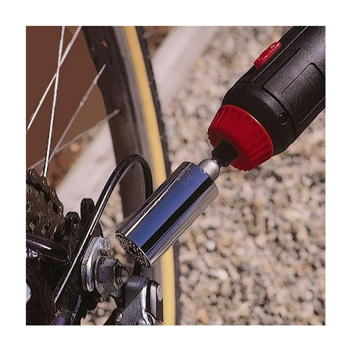 Using the socket on a bike with a drill
