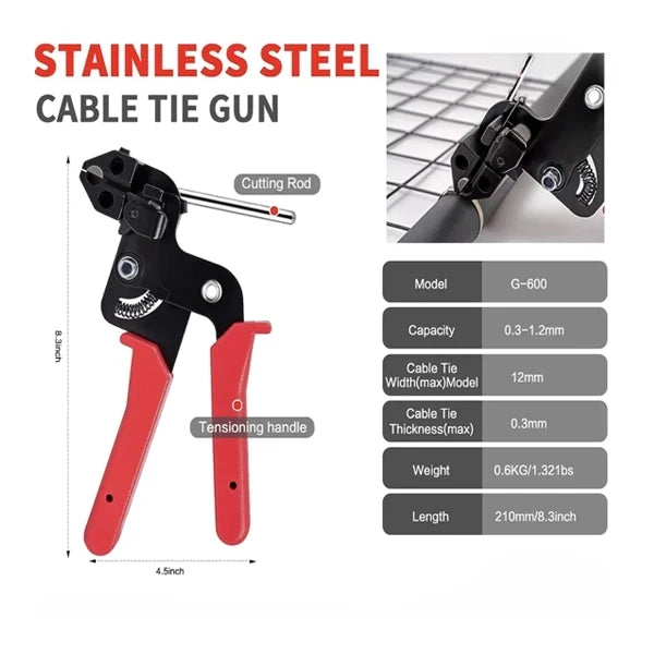 Stainless steel cable tie gun specs