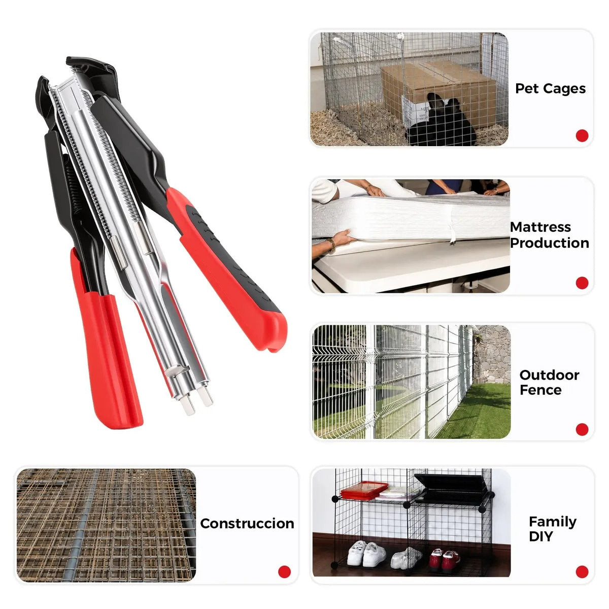 Hog ring pliers uses: cages, mattresses, fences