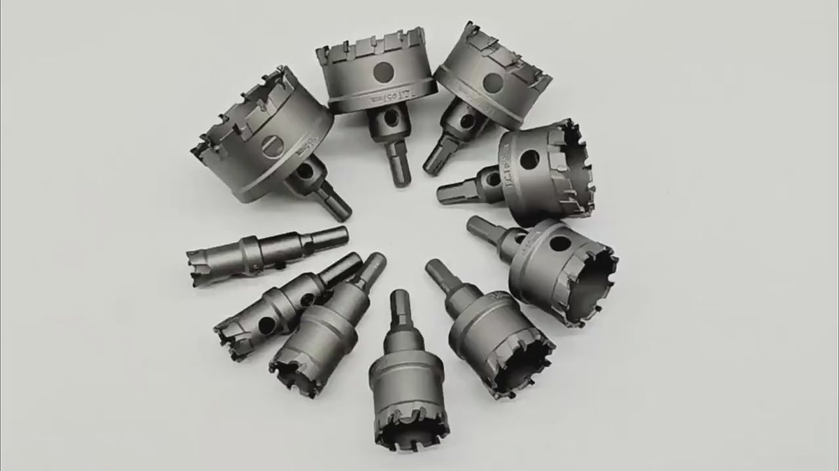 Carbide hole cutter drilling through steel