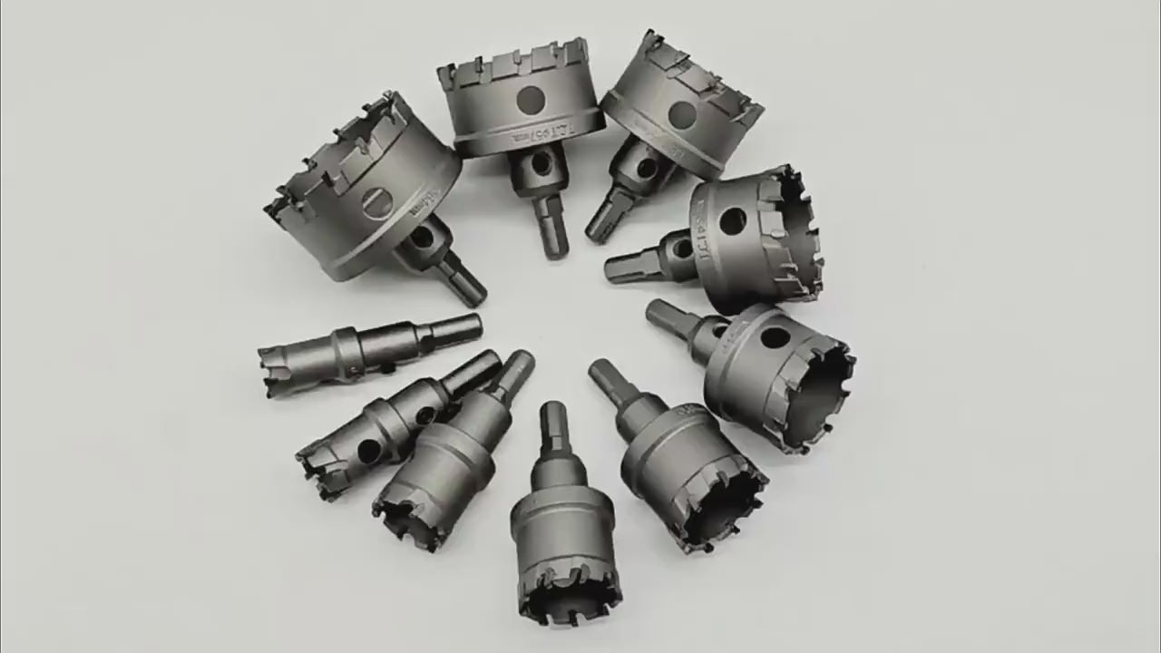 Carbide hole cutter drilling through steel