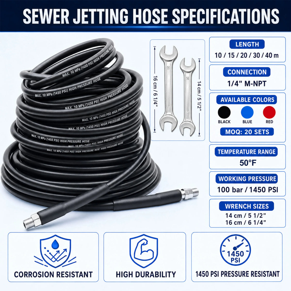 Sewer jetting hose specifications