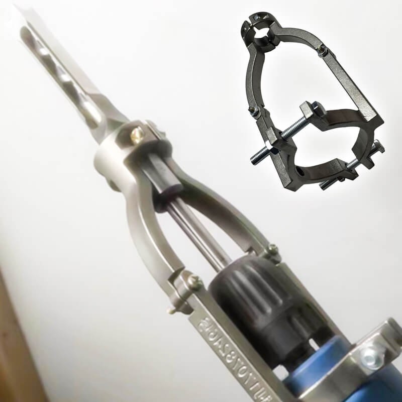 Square hole drill bit with drill bracket