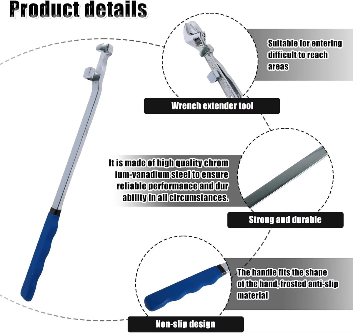 Hook end, steel bar and non-slip grip