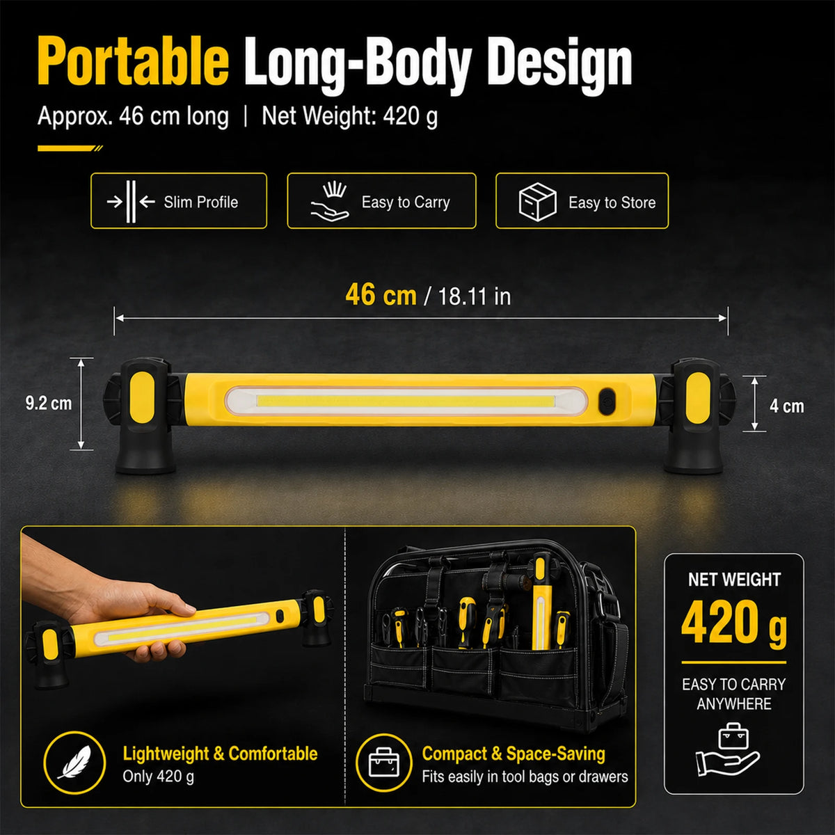 46 cm long, 420 g